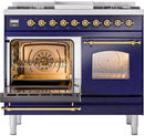 ILVE Nostalgie II 40-Inch Dual Fuel Freestanding Range in Midnight Blue with Brass Trim (UPD40FNMPMBGLP)
