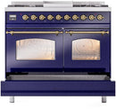 ILVE Nostalgie II 40-Inch Dual Fuel Freestanding Range in Midnight Blue with Brass Trim (UPD40FNMPMBGLP)