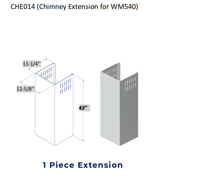 Chimney extension vent panel, 43 in tall, with side slots