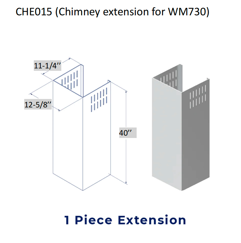 Chimney extension sleeve with vent slots, 11-1/4 in x 12-5/8 in, 40 in