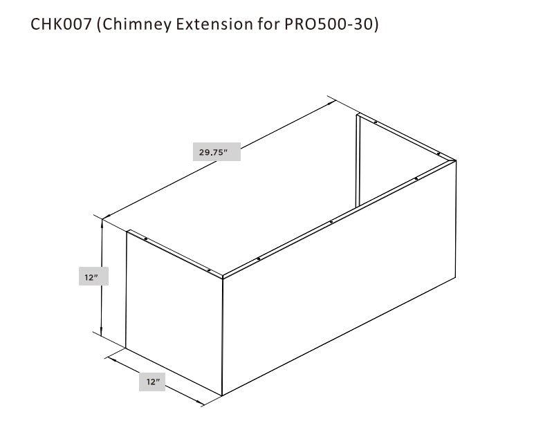 Metal chimney extension cover, 29.75 in long, 12 in depth