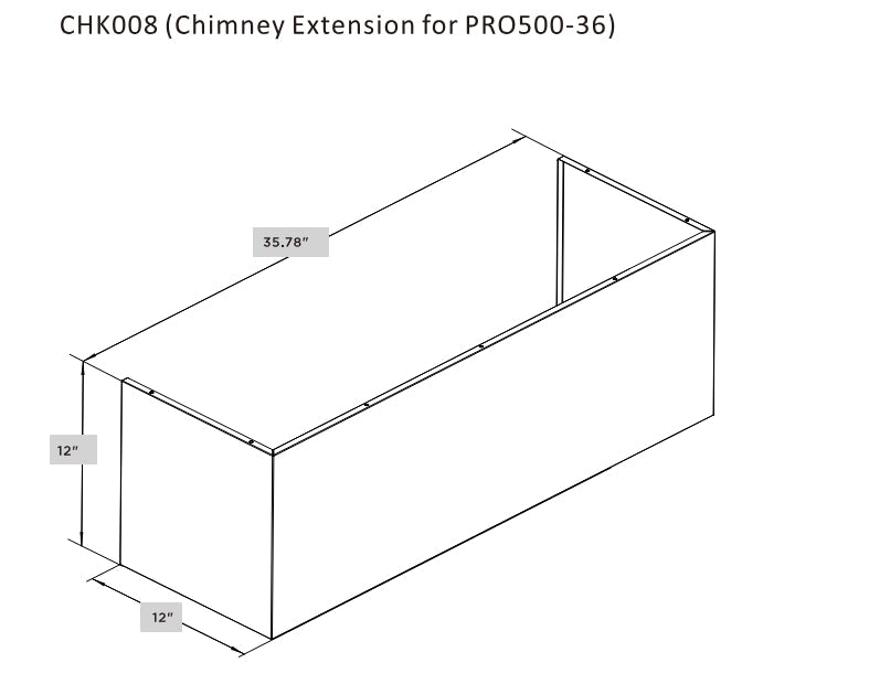 Metal chimney extension cover, 35.78 in long, 12 in depth