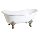 Kingston Brass Aqua Eden 67" Cast Iron Oval Double Slipper Clawfoot Tub (No Faucet Drillings), White/Brushed Nickel (VCTNDS6731NL8)