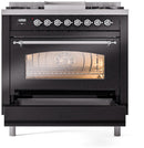 ILVE Nostalgie II 36-Inch Freestanding Natural Gas Dual Fuel Range in Glossy Black with Chrome Trim (UP36FNMPBKC)