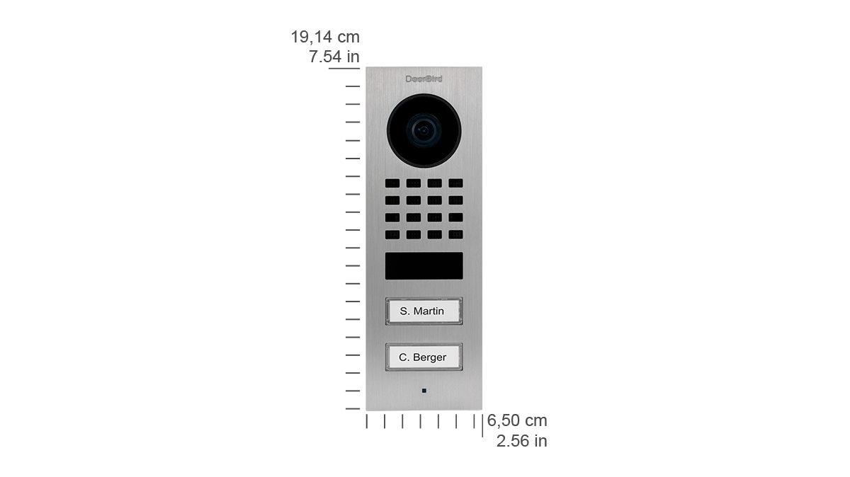 DoorBird flush-mount IP video door station with camera and call buttons