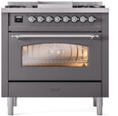 ILVE Nostalgie II 36-Inch Dual Fuel Freestanding Range in Matte Graphite with Chrome Trim (UP36FNMPMGC)