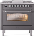 ILVE Nostalgie II 36-Inch Freestanding Natural Gas Dual Fuel Range in Matte Graphite with Chrome Trim (UP36FNMPMGC)