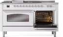 ILVE Nostalgie II 60-Inch Propane Gas Dual Fuel Range with 7 Burners, Griddle, & French Top with Triple Glass Door Oven in White with Chrome Trim (UP60FSNMPWHCLP)