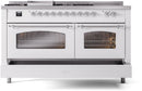 ILVE Nostalgie II 60-Inch Natural Gas Dual Fuel Range with 7 Burners, Griddle, & French Top with Triple Glass Door Oven in White with Chrome Trim (UP60FSNMPWHC)