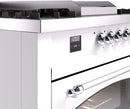 ILVE Nostalgie II 60-Inch Natural Gas Dual Fuel Range with 7 Burners, Griddle, & French Top with Triple Glass Door Oven in White with Chrome Trim (UP60FSNMPWHC)