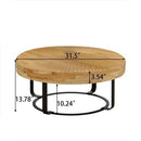 Parrot Uncle 31.5-Inch Modern Round Coffee Table with Wooden Carving Pattern & Metal Legs for Living Room , Reception Room