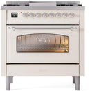 ILVE Nostalgie II 36-Inch Freestanding Natural Gas Dual Fuel Range in Antique White with Chrome Trim (UP36FNMPAWC)