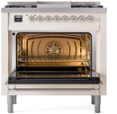 ILVE Nostalgie II 36-Inch Freestanding Natural Gas Dual Fuel Range in Antique White with Chrome Trim (UP36FNMPAWC)