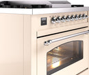 ILVE Nostalgie II 36-Inch Freestanding Natural Gas Dual Fuel Range in Antique White with Chrome Trim (UP36FNMPAWC)
