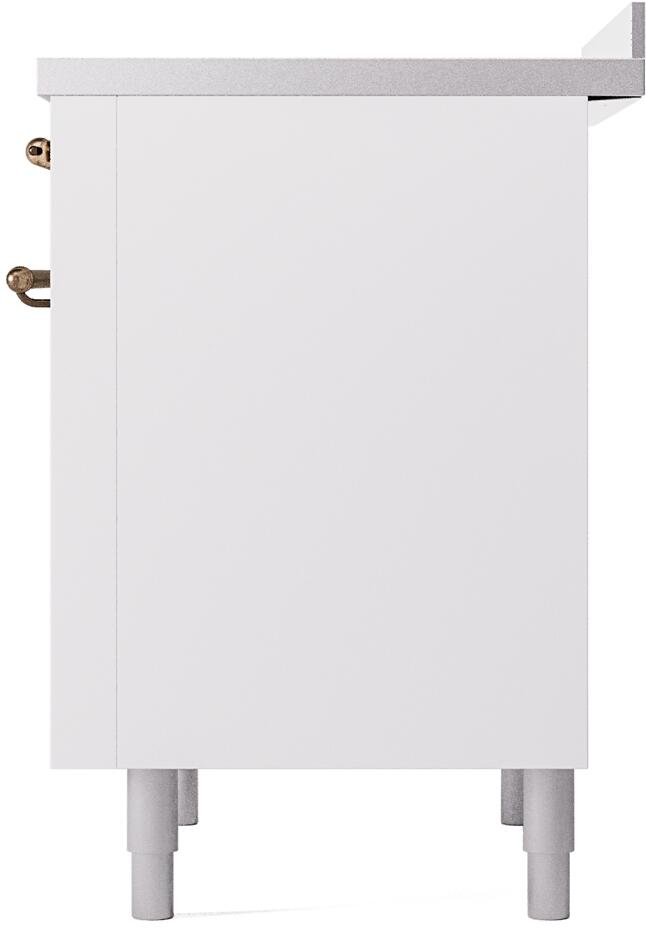 36-inch freestanding electric induction range lower right side panel in white with legs