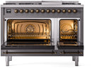 ILVE Nostalgie II 48-Inch Dual Fuel Freestanding Range in Matte Graphite with Bronze Trim (UP48FNMPMGBLP)