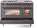 ILVE Nostalgie II 48-Inch Freestanding Natural Gas Dual Fuel Range in Matte Graphite with Bronze Trim (UP48FNMPMGB)