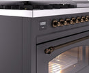 ILVE Nostalgie II 48-Inch Freestanding Natural Gas Dual Fuel Range in Matte Graphite with Bronze Trim (UP48FNMPMGB)