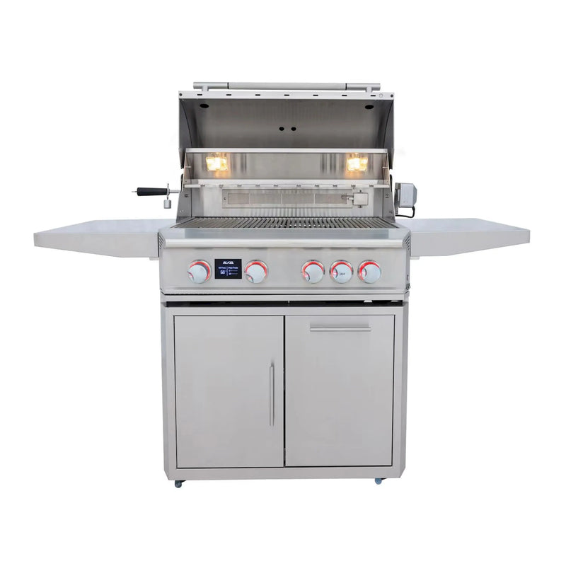 Blaze Grill Package - LTE PRO 32-Inch 4-Burner Natural Gas Grill with Digital Temperature Screen and Rear Infrared Burner, and Grill Cart in Stainless Steel