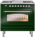 ILVE Nostalgie II 36-Inch Freestanding Natural Gas Dual Fuel Range in Emerald Green with Chrome Trim (UP36FNMPEGC)