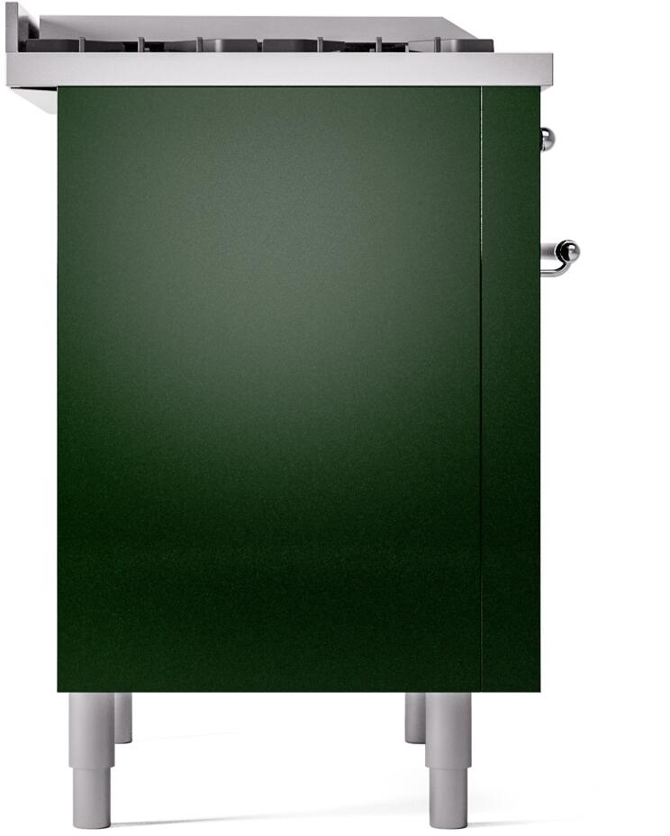 Emerald green freestanding range side panel with chrome feet
