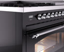 ILVE Nostalgie II 48-Inch Freestanding Natural Gas Dual Fuel Range in Glossy Black with Chrome Trim (UP48FNMPBKC)