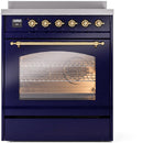 ILVE Nostalgie II 30-Inch Freestanding Electric Induction Range in Midnight Blue with Brass Trim (UPI304NMPMBG)