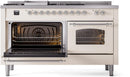 ILVE Nostalgie II 60-Inch Propane Gas Dual Fuel Range with 7 Burners, Griddle, & French Top with Triple Glass Door Oven in Antique White with Chrome Trim (UP60FSNMPAWCLP)