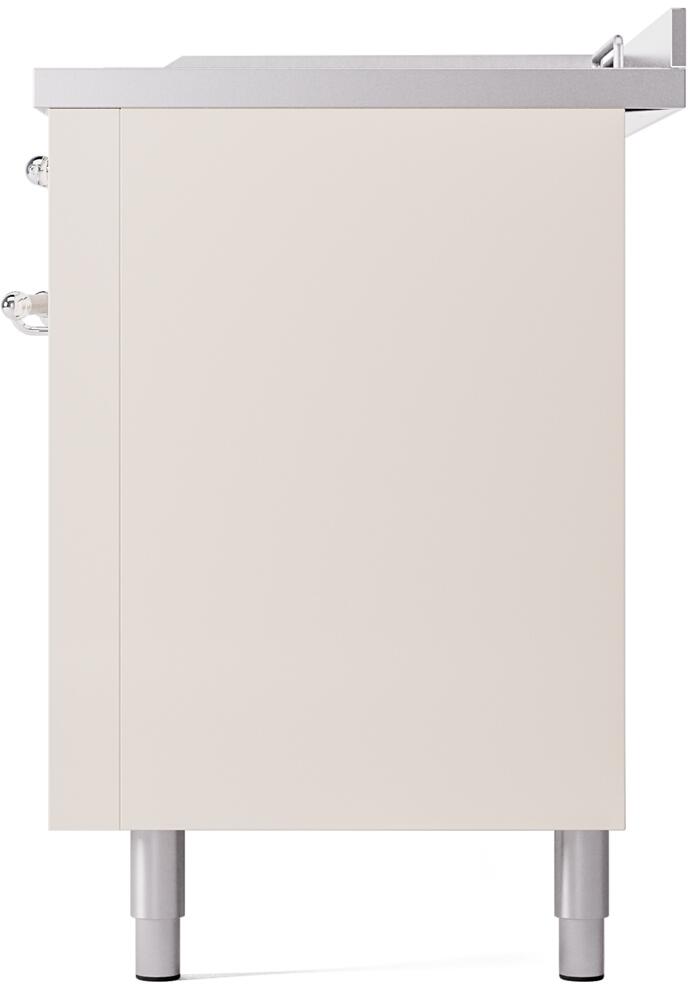 Antique white range side panel with chrome handle and leveling legs