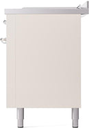 ILVE Nostalgie II 60-Inch Propane Gas Dual Fuel Range with 7 Burners, Griddle, & French Top with Triple Glass Door Oven in Antique White with Chrome Trim (UP60FSNMPAWCLP)