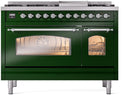 ILVE Nostalgie II 48-Inch Dual Fuel Freestanding Range in Emerald Green with Chrome Trim (UP48FNMPEGCLP)