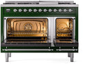 ILVE Nostalgie II 48-Inch Freestanding Natural Gas Dual Fuel Range in Emerald Green with Chrome Trim (UP48FNMPEGC)