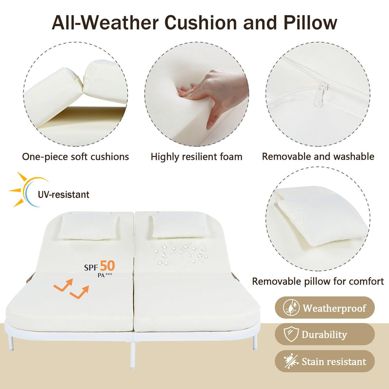 Parrot Uncle Outdoor Patio Rattan Daybed with 5-Position Adjustable Backrest, Removable Cushions & Pillows for Garden, Backyard, Poolside