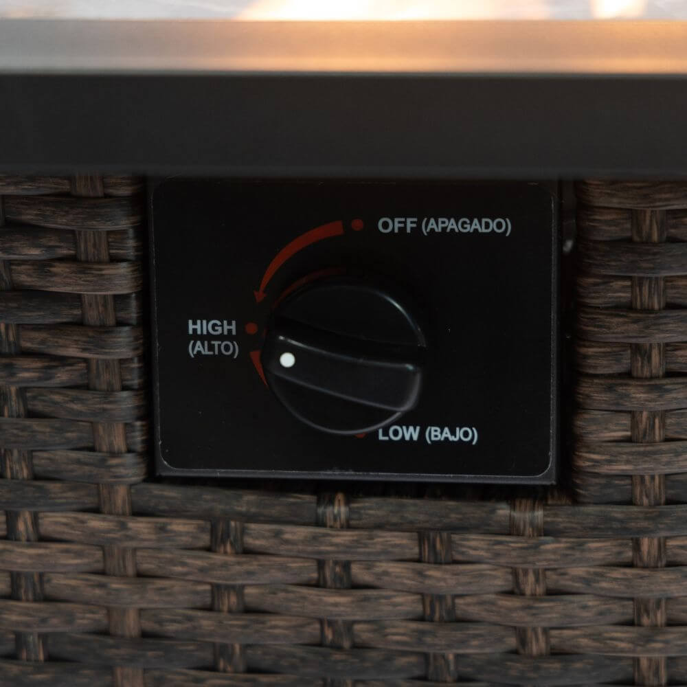 Fire pit control panel with OFF and adjustable flame settings