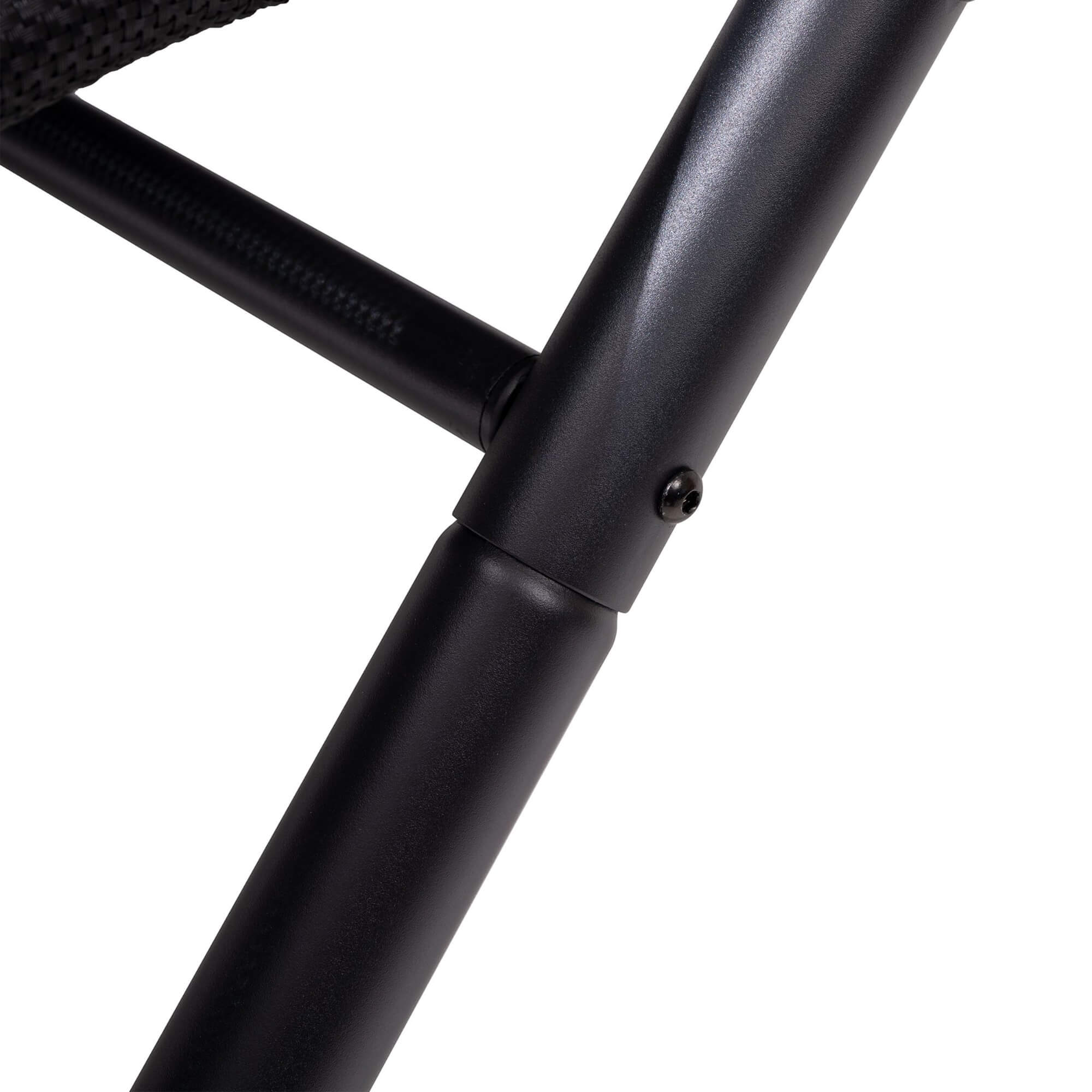 Matte black steel frame support with visible screw detail on lounge daybed