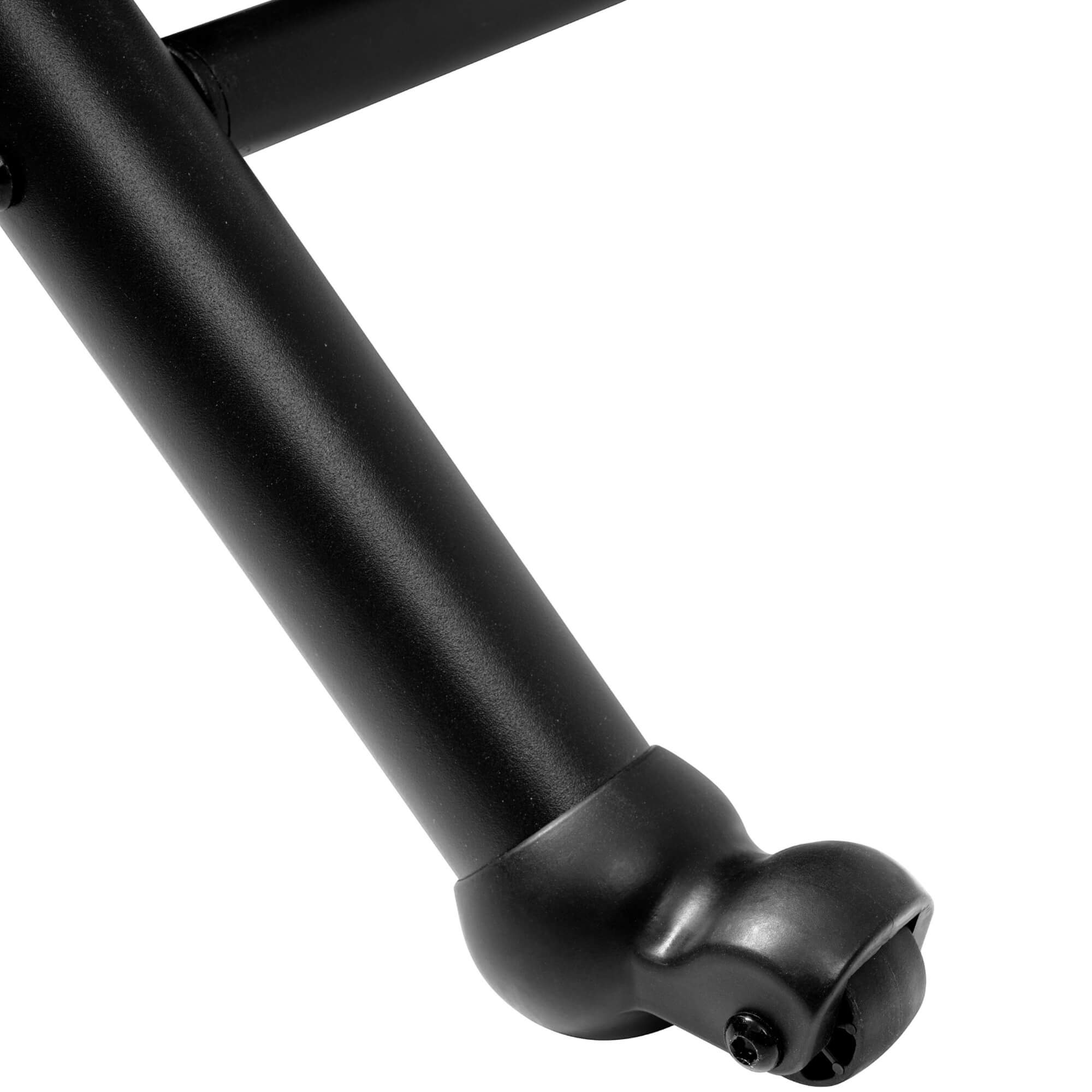 Black frame leg end cap and joint on outdoor lounge daybed