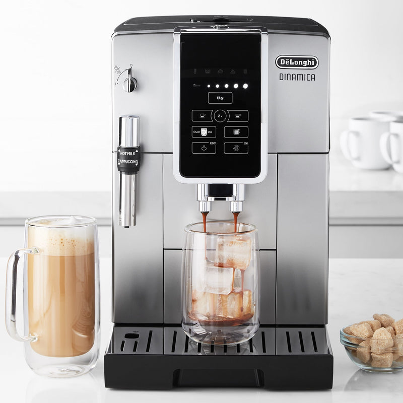 De'Longhi Package - Dinamica Fully Automatic Coffee and Espresso Machine with Hot & Cold Glass Set & Milk Frothing Pitcher