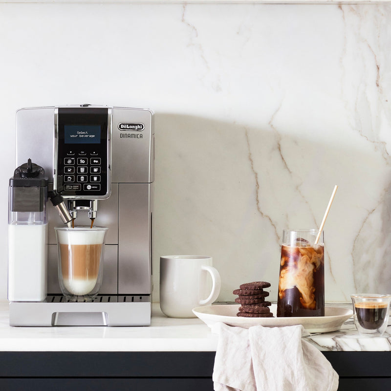 De'Longhi Package - Dinamica with LatteCrema Super Automatic Espresso Machine with Espresso Glass Set