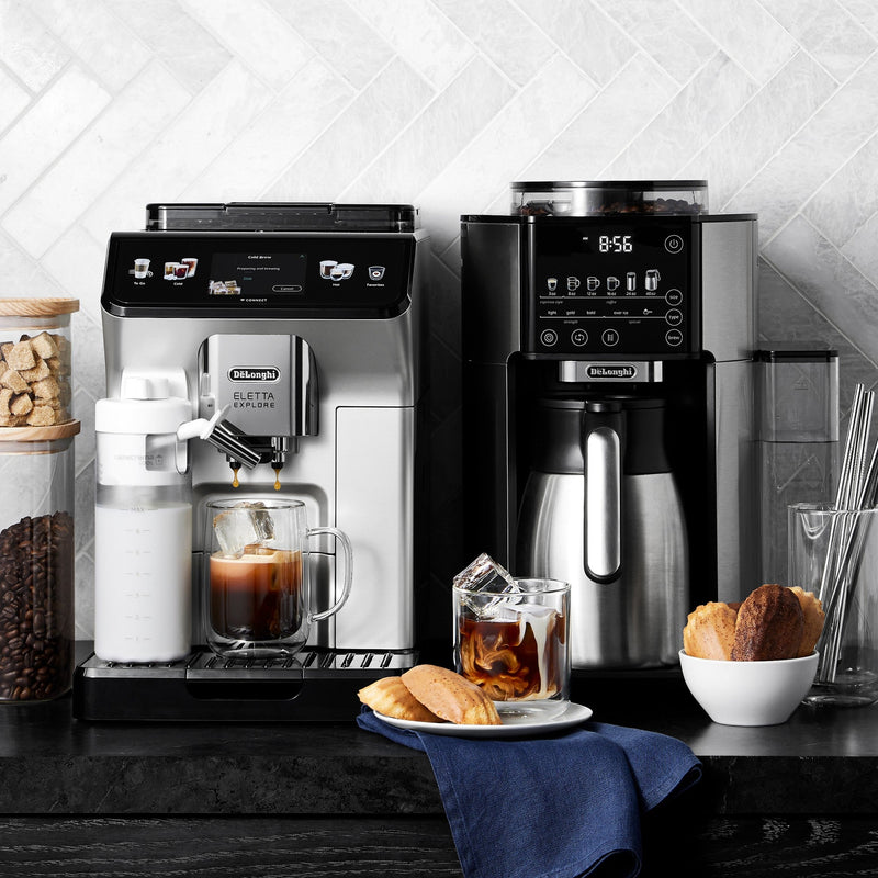 De'Longhi Package - Eletta Explore Fully Automatic Espresso Machine with Hot & Cold Glass Set