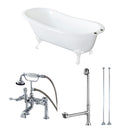 Kingston Brass Aqua Eden 62" Cast Iron Oval Single Slipper Clawfoot Tub with Faucet Drain and Supply Lines Combo, White/White/Polished Chrome (KCT7D653129CW)