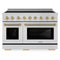 ZLINE Autograph Edition 48-Inch Paramount Induction Range with 7 Element Cooktop and 6.7 Cu. Ft. Electric Double Oven in Stainless Steel with Champagne Bronze Helix Handles and Knob Accents (SINRZ-48-KCB)