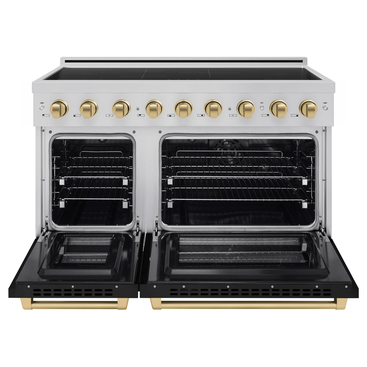 ZLINE 48-Inch Paramount Induction Range SINRZ-BLM-48-CB front with oven doors open