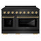 ZLINE Autograph Edition 48-Inch Paramount Induction Range with 7 Element Cooktop and 6.7 Cu. Ft. Electric Double Oven in Black Stainless Steel with Champagne Bronze Helix Handles and Knob Accents (SINRBZ-48-KCB)