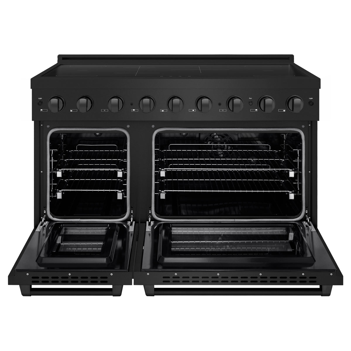 ZLINE 48-Inch Paramount Induction Range with both oven doors open (SINRB-48)
