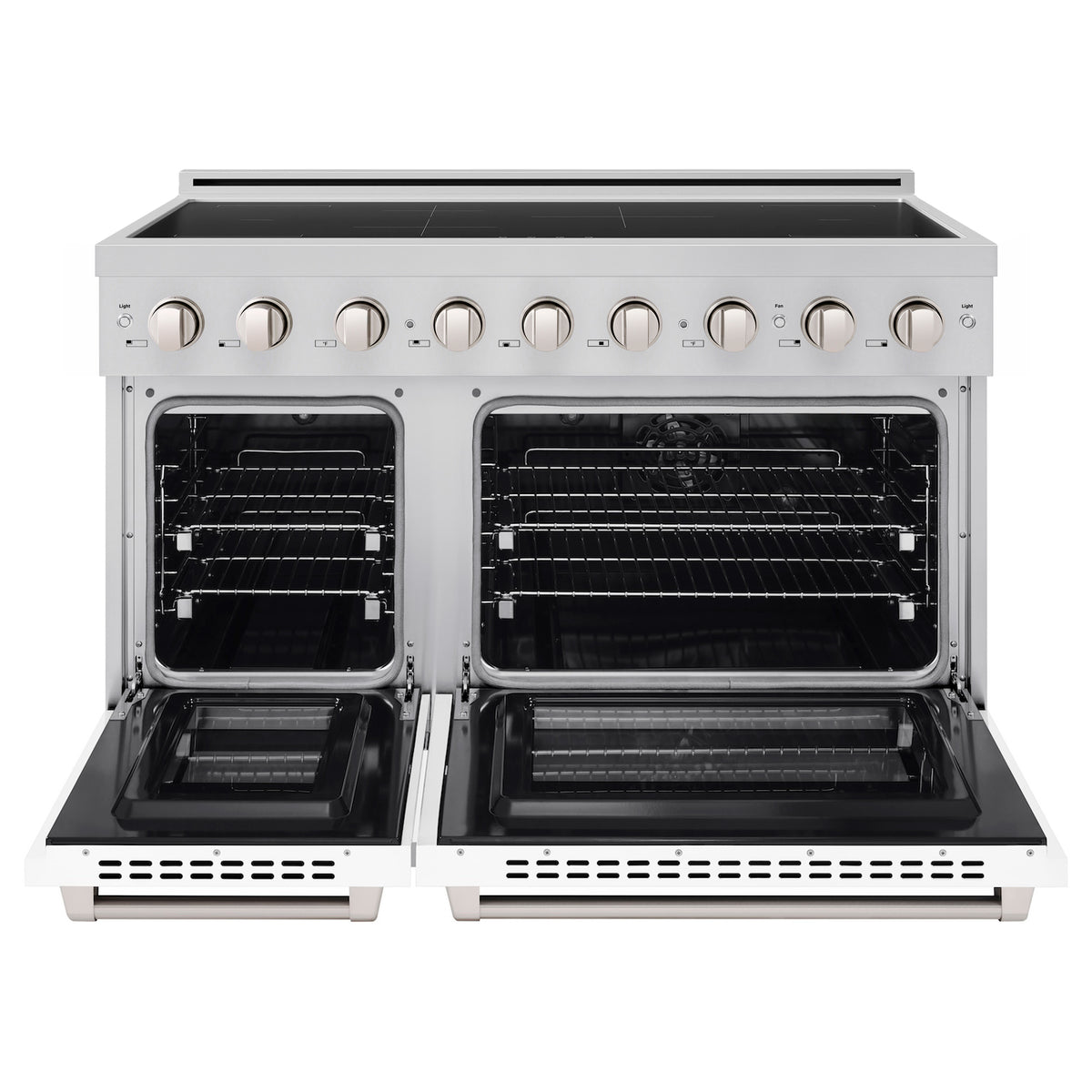 ZLINE 48-Inch Paramount Induction Range with both oven doors open (SINR-WM-48)