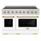 ZLINE Autograph Edition 48-Inch Paramount Induction Range with 7 Element Cooktop and 6.7 Cu. Ft. Electric Double Oven in Stainless Steel with White Matte Doors and Polished Gold Accents (SINRZ-WM-48-G)