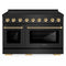 ZLINE Autograph Edition 48-Inch Paramount Induction Range with 7 Element Cooktop and 6.7 Cu. Ft. Electric Double Oven in Black Stainless Steel with Polished Gold Helix Handles and Knob Accents (SINRBZ-48-KG)