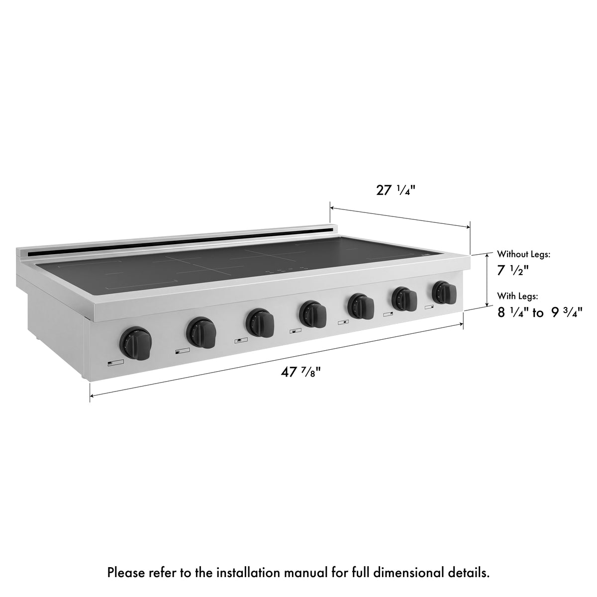 ZLINE Autograph Edition 48-Inch Paramount Induction Rangetop SINRTZ-48-MB dimensional diagram