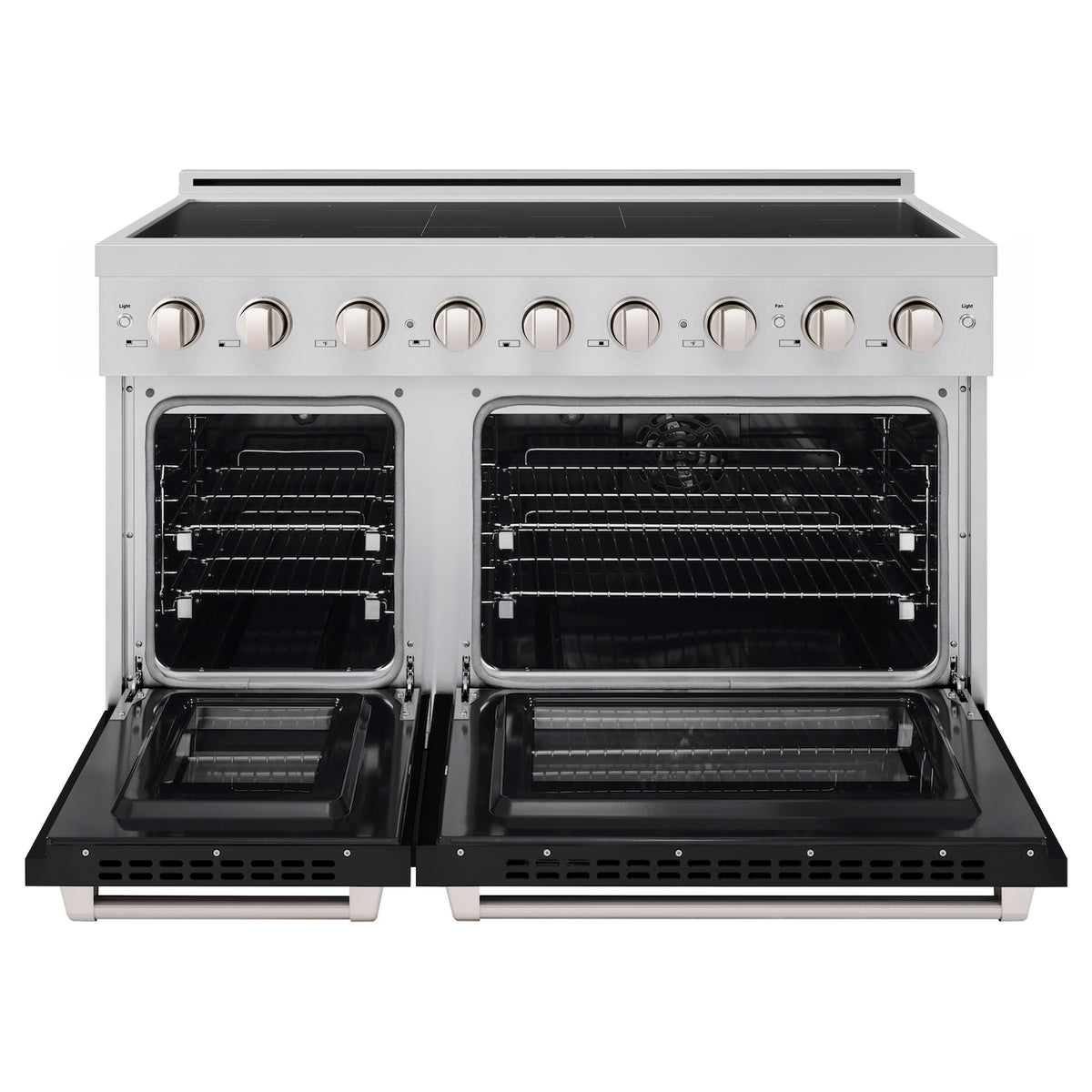 ZLINE 48-Inch Paramount Induction Range with both oven doors open (SINR-BLM-48)