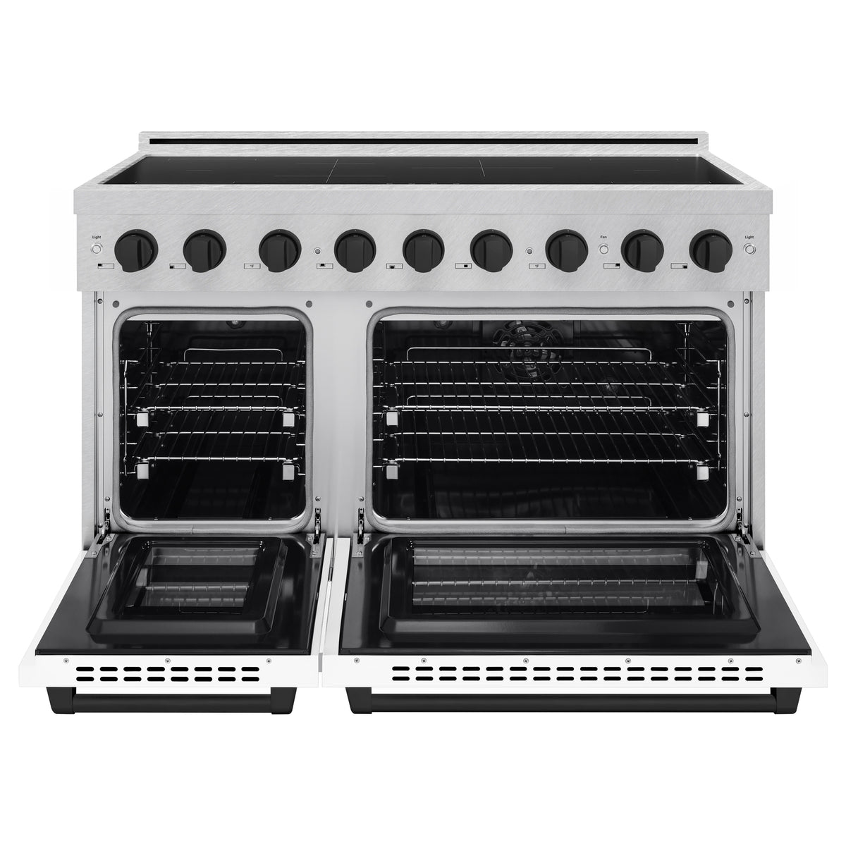 ZLINE 48-Inch Paramount Induction Range SINRSZ-WM-48-MB front with oven doors open
